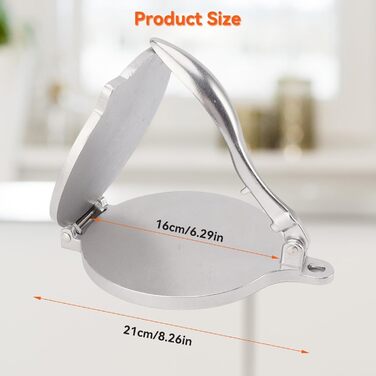 Пресс для тортилій Cyrank, ручний ротатор для роти, прес для тако, квесаділи, з алюмінієвого сплаву (16 см, срібний)