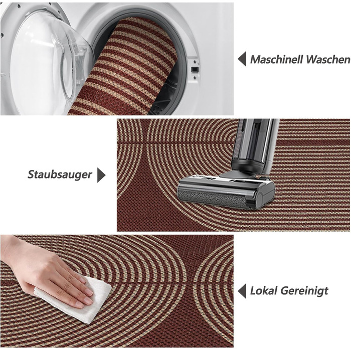 Килимок для підлоги/коридору 80x200 см з джуту, кухонний килимок, миючий, неслизький, для кухні, спальні, балкону (червоний)