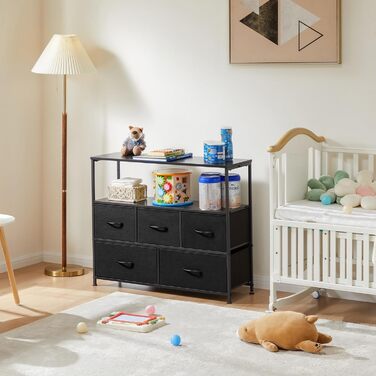 DUMOS Chest of Drawers with Drawers - Chests of Drawers & Sideboards for Bedrooms Suitable, Chest of Drawers with 9 Drawers, Fabric Chest of Drawers with Stable Steel Frame, Ideal for Bedrooms, Living Rooms (Black) (5 TV Drawers Black)