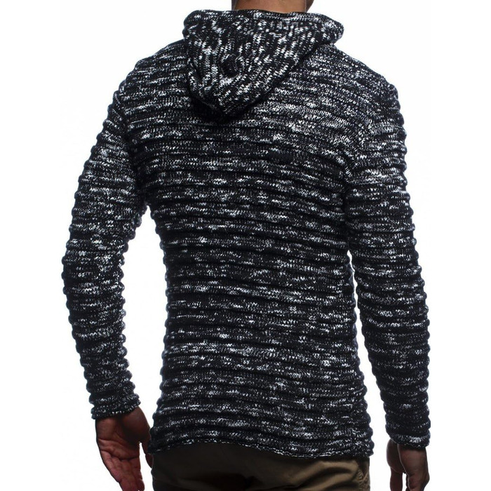 Чоловіча в'язана куртка Leif Nelson з капюшоном та блискавкою - кардиган з м'якого трикотажу для зими, бавовна (3XL, чорний)