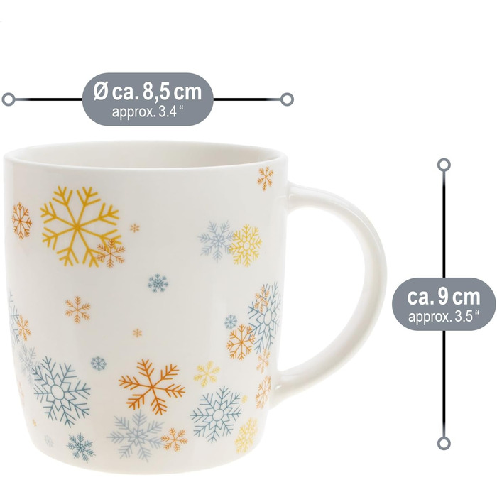 4 чашки для кави Com-Four® з кераміки, 250 мл, святковий дизайн (червоний/сірий/зелений/синій)