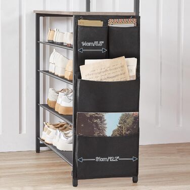 HOOBRO Coat Rack with Shoe Storage, Shoe Shelf with Coat Rack, Clothes Rack with 5-Tier Shoe Storage, Coat Rack with Shoe Cabinet, Adjustable Metal Grid Shelf, Greige EBG75MT01