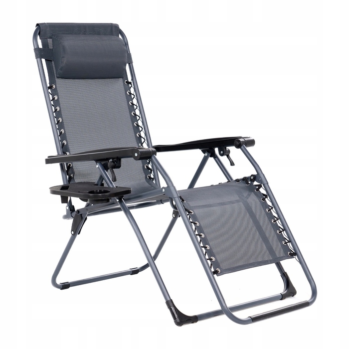 Садовий шезлонг Meven, сірий, сталевий, з підстаканниками