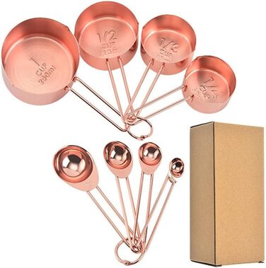 8-Piece Stainless Steel Measuring Spoon and Cup Set, Baking Tools, Coated Measuring Spoons, Kitchen Utensils
