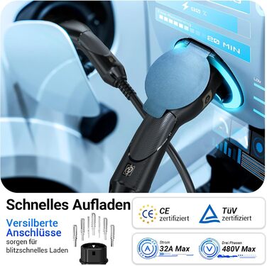 Кабель для зарядки електромобіля Tera EV Typ 2 22kW 32A 7.5м 3-фазний Mennekes IP55
