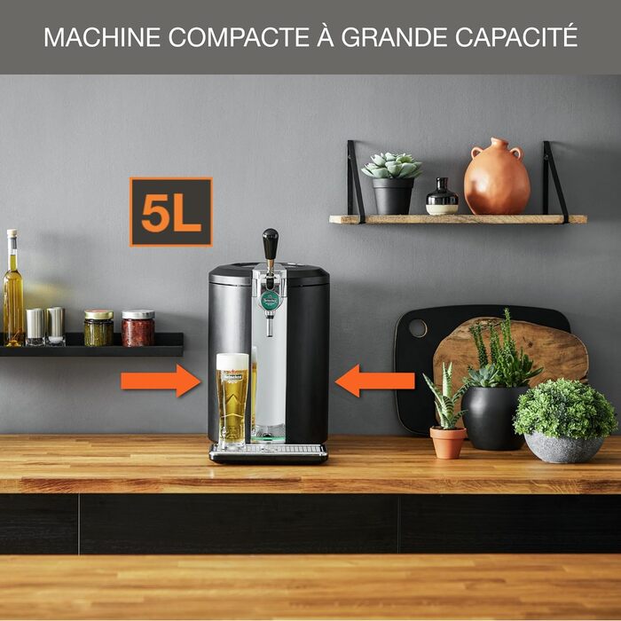 Крупс Beertender: пивоварна машина, 5 л, Heineken, контроль температури, компактна чорна VB450E10