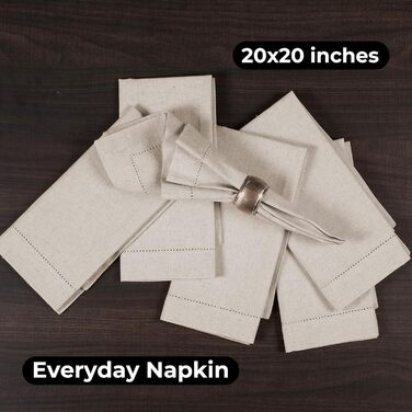 Linen-cotton-flax fabric napkin with hem, 50x50 cm, natural, wedding napkins, cocktail napkins, cloth napkins, cotton napkins, machine-washable napkins, 12 pieces