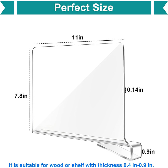 8-Piece Clear Acrylic Shelf Dividers, Multifunctional Shelf Divider, Adjustable Closet Organizer, Clear Storage Organizer for Pantry, Wooden Cabinet, Bedroom