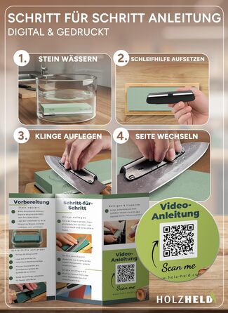 Набір для заточування ножів та інструментів Schleifstein: 400/1000/3000/8000 гріт, шкіра, кутник для заточування