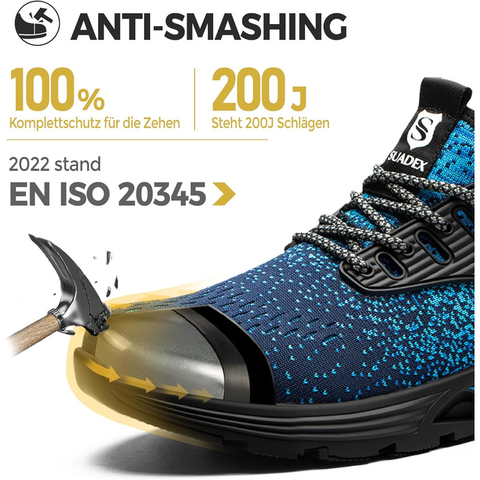Робочі черевики SUADEX для чоловіків та жінок з металевим носком, дихаючі, розміри 37-48 EU (43 EU, 0 Blue)