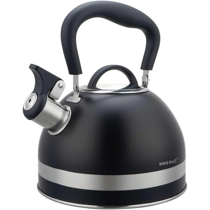 Чайник Kinghoff 1.8L з нержавіючої сталі з свистком, Induktion, матовий чорний KH-1858