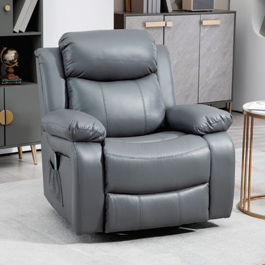 HOMCOM electric TV recliner chair with massage function, 360° swivel, featuring 8 vibration motors, rocking function, faux leather, 93L x 90W x 101H cm, Grey | Aosom