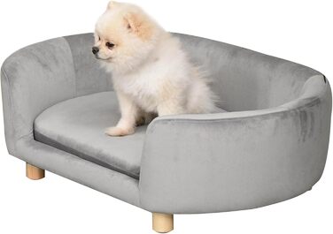PawHut Софа для домашніх тварин: ліжко для собак та котів з голландського оксамиту, піна, ніжки з берези, 86 x 55 x 33 см, світло-сіра