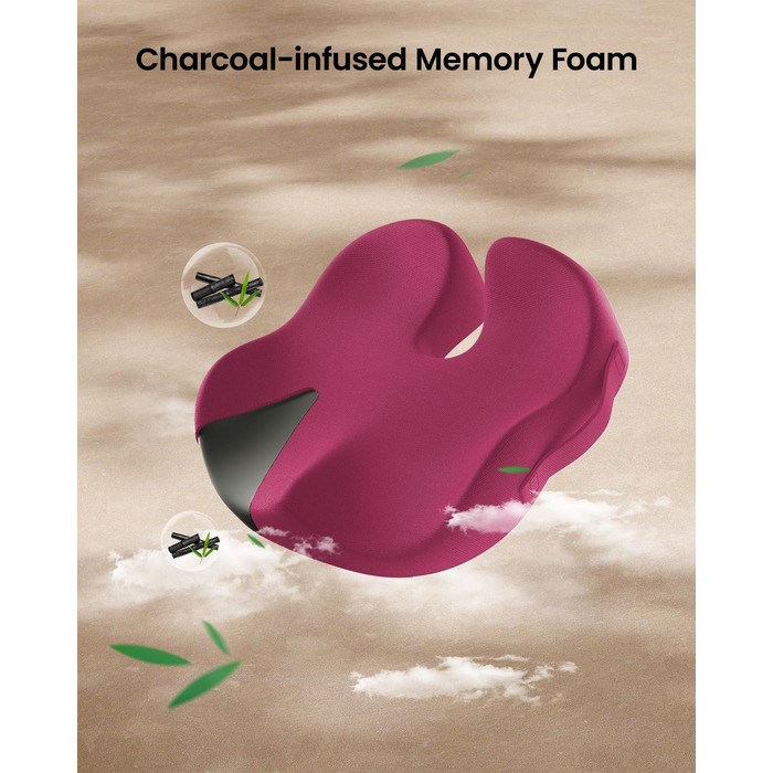 Ортопедична подушка для сидіння ProtoArc для офісного крісла: ергономічна, з піною Memory Foam, для рівномірного розподілу тиску, для комфорту протягом дня (Рожева, велика)