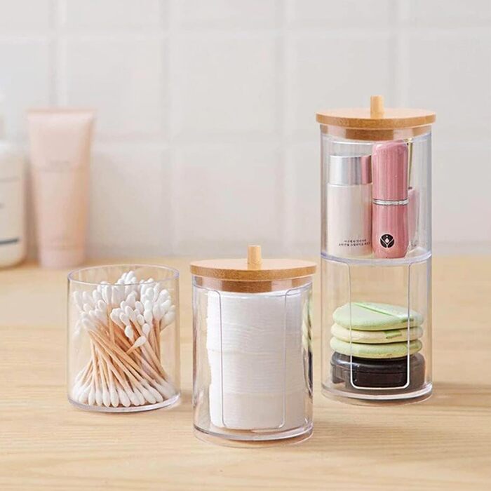 Організатор для косметики ALINK, 3 шт. Ватні палички, аптекарські склянки для ванної кімнати, бавовняні диски, нитки зубні, косметичні губки, шпильки для волосся (прозорий)