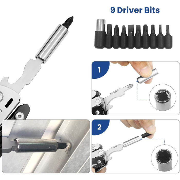 Мультитул HONZIN 12-в-1 з нержавіючої сталі, мультиінструмент з ножицями та набором біт, для кемпінгу та активного відпочинку