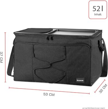 Foldable Cooler Bag 25L/45L/52L - Outdoor Cooler Box with 16h Cooling Function and Carrying Straps, Waterproof Picnic Bag Insulated Bag with Shelf, Insulated Bag - Anthracite or Grey - IceBreezer (Anthracite - Size L: 52l)