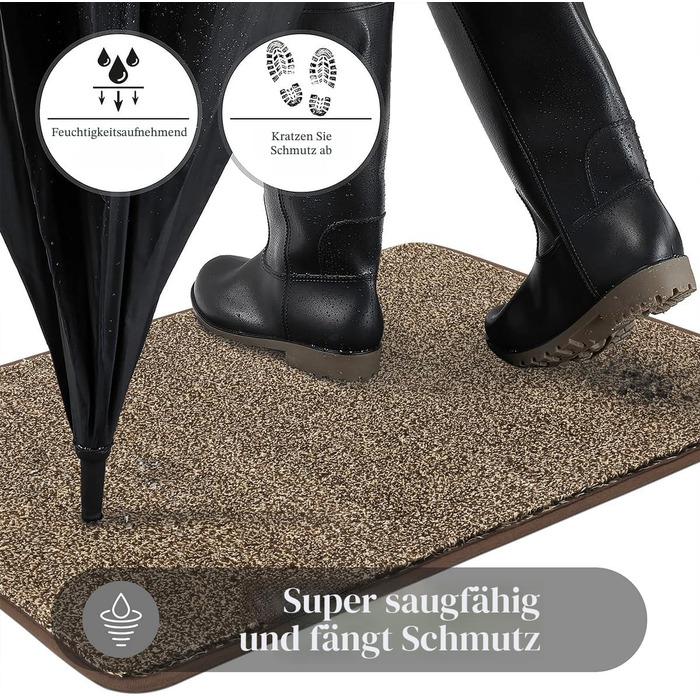 Привратний килимок Pauwer протиковзний та зносостійкий, мийний килим для вхідних дверей, тераси та саду (60 x 90 см, Коричневий)