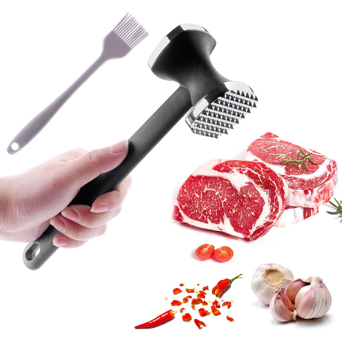 Подвійний м'ясорубка-молоток PUWOWYE для шніцелів та стейків, 22 см, чорний