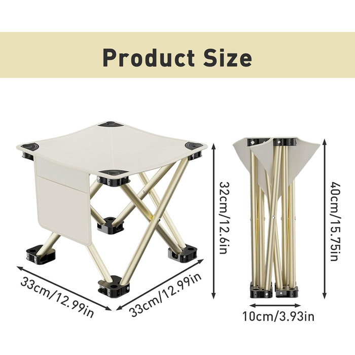 Крісло для кемпінгу, туристичне складне крісло з сумкою для зберігання, підставка для ніг, легке складане крісло для пікніків, риболовлі, відпочинку на природі (біле, 33 см)