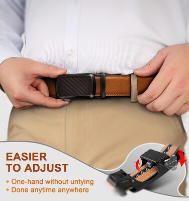 Чоловічі ремені KEMISANT 2 шт., шкіряні ремені з автоматичною застібкою-разом, регульовані, 35 мм, з подарунковою коробкою, чорний/коричневий, 115 см (32'-38' посадка)