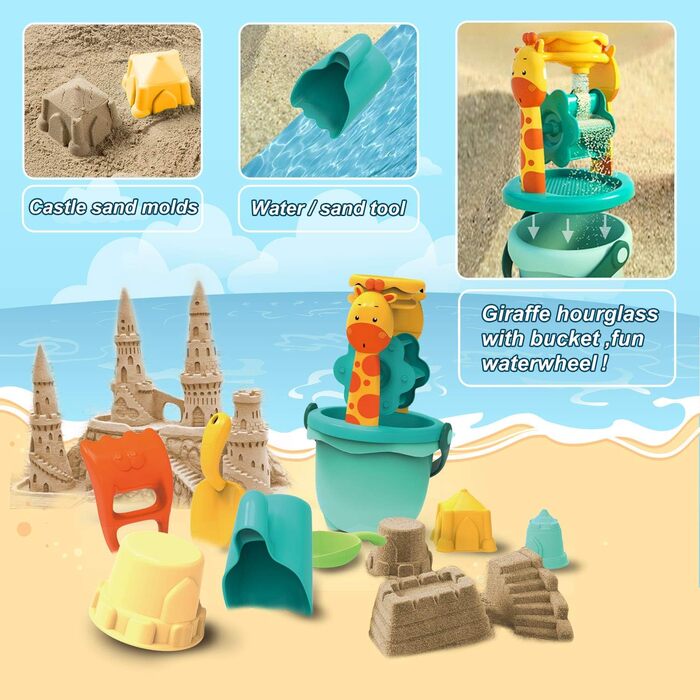 JoyGrow Kids Sand Toys, Beach Toy Set in Reusable Mesh Bag, Water Toys with Shovels and Buckets, Sandbox Bucket Animal Molds, Bath Toys for Boys and Girls