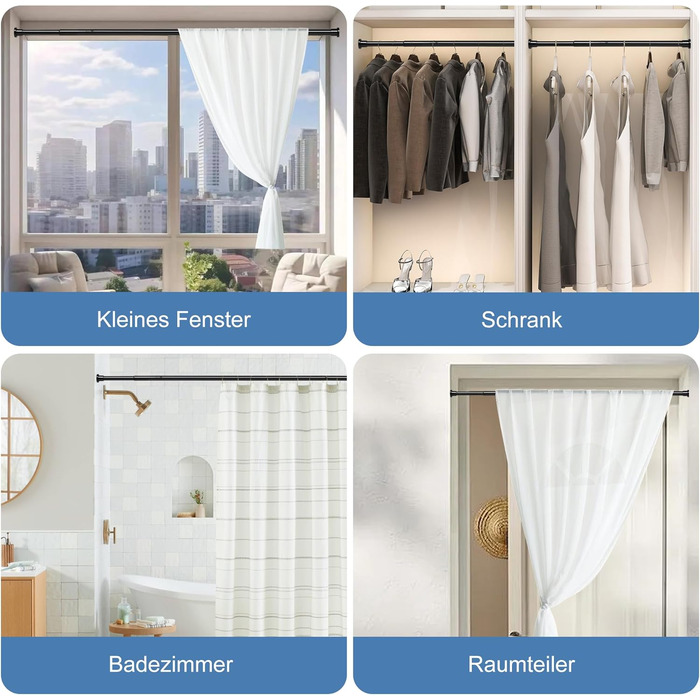 Штанга для душу без свердління 73-224 см, висувна штанга для ванної кімнати, чорна