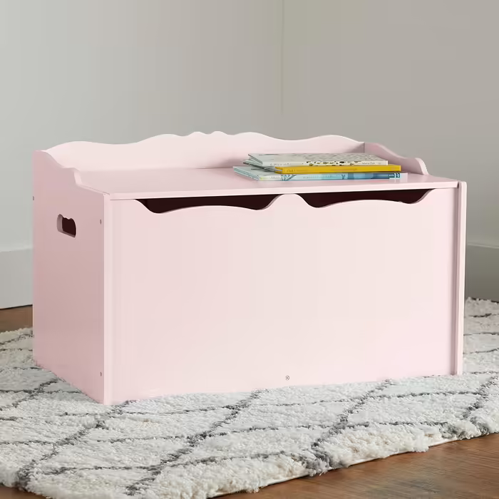 Amazon Basics Wooden Toy Box, 30 x 16 x 18.5 inches, Pink