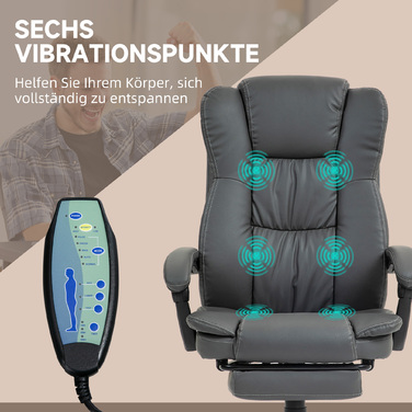 Vinsetto Office Chair Executive Swivel Chair with Footrest and Headrest, Ergonomic Chair, Vibration Desk Chair with Reclining Function, Massage Function, Faux Leather, Dark Grey, 68.5x68.5x113-121cm | Aosom