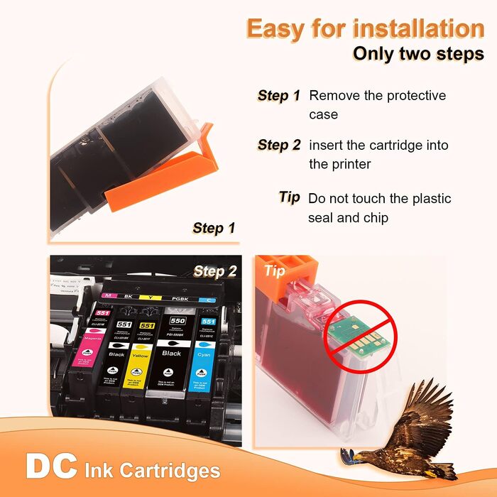 Комплект картриджів D&C для принтера Canon PGI-550, CLI-551 XL (20 шт.), сумісні чорнильні картриджі Multipack