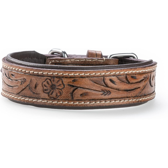 Стильний шкіряний нашийник для собак Джек Рассел від Abey: надійний, з вигравіюваними квітами, з буйволячої шкіри, для комфорту вашого улюбленця (26-34 см)