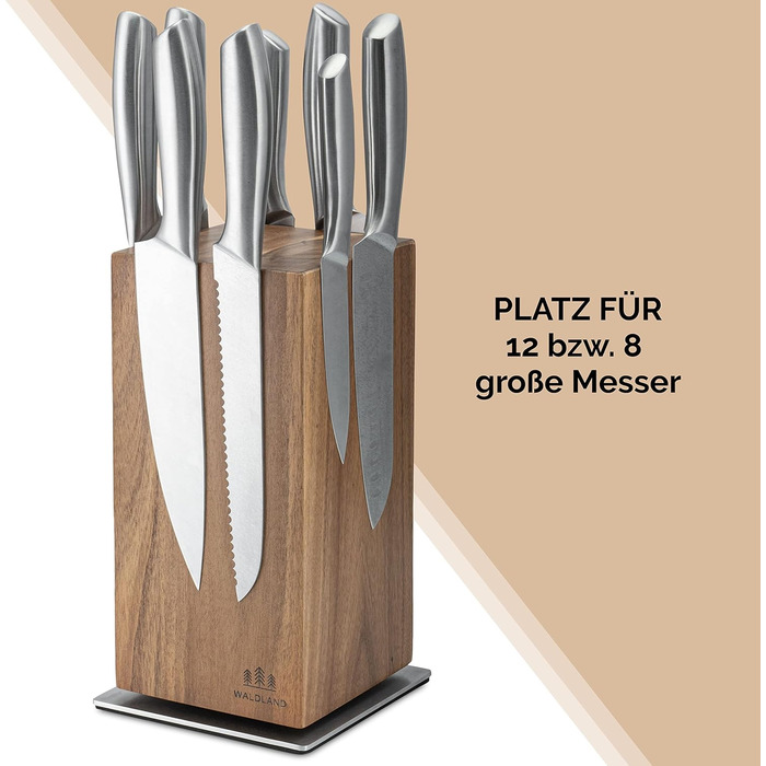 WALDLAND Premium Knife Block without Knives – Magnetic Knife Block made of exquisite and robust Acacia wood | Magnetic Knife Holder | Magnetic Knife Holder | Wooden Block