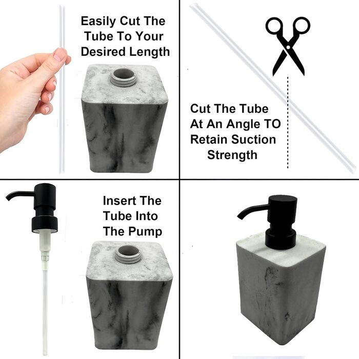 Дозатор для мила Suanti, 425 мл, з помпою з брашованого нікелю, наповнюваний, квадратний, декоративний, для мила для рук, миття посуду та лосьйонів, стиль мармур (чорна помпа - 2 шт.)