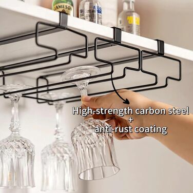 Підвісна тримач для келихів Bitcoraje (2 шт.), стійка для келихів, полиця для келихів без свердління, чорний - для кухні, бару, ресторану