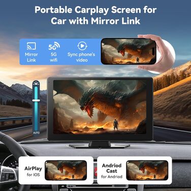 9-дюймовий CarPlay дисплей з сенсорним екраном, бездротовий Android Auto, GPS, Bluetooth, AUX/FM для авто