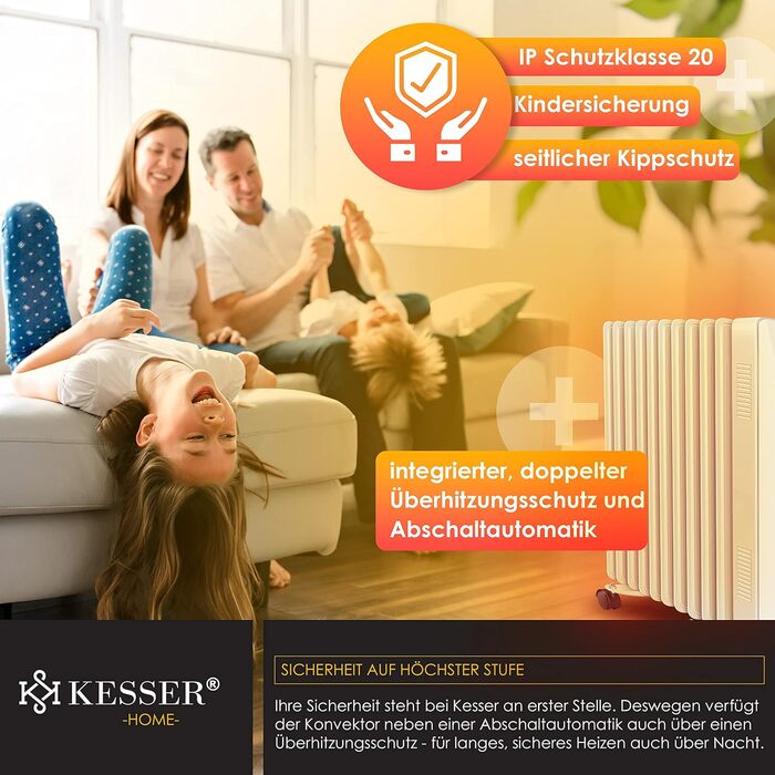 KESSER® 2500W Oil Radiator Mobile Electric Heater – Energy-Saving with WiFi App Control & LED Touch Display Remote Control Oil Radiator Heater Electric 11-Rib Radiator 24h Timer Overheat Protection White