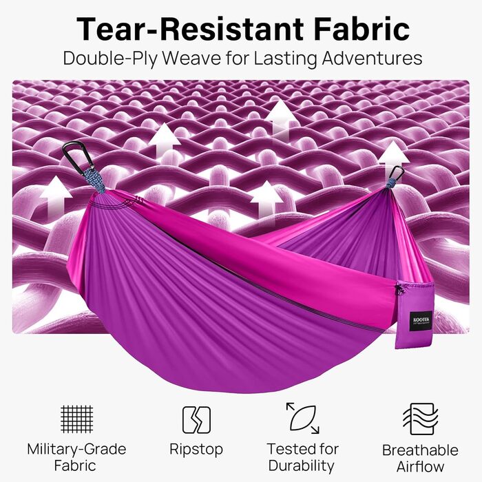 Гамак для кемпінгу Kootek, 227 кг, з ременями та сумкою, для відпочинку на природі, хайкінгу, пляжу, Olive & Dark Khaki (фіолетовий та рожевий, великий)