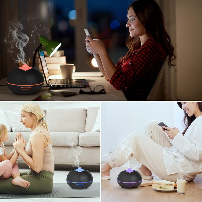 Ароматичний дифузор 500 мл з таймером, LED-підсвічуванням та пультом керування, для дому, йоги, SPA. Темне дерево, коричневий колір