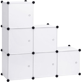 WOLTU Stackable Shoe Boxes, Shoe Rack with 6 Stack Boxes, Storage Box with Door, DIY Shelf, Plastic Box for Shoe Storage, Shoe Organizer, 35x35x35 cm per Shoe Box, (96x30x96cm, White)