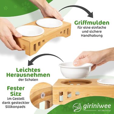 Миска для котів та тварин з бамбукового каркасу, подвійна керамічна миска 400 мл, для кошенят, собак, тварин