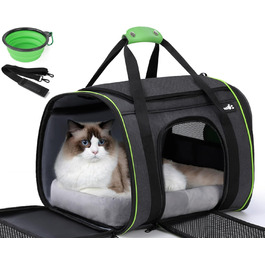 Транспортна переноска для котів Pecute, переноска-ліжко для тварин, складана переноска-сумка для котів та собак, переноска для собак з регульованим плечовим ременем, XL (45 x 35 x 32 см), темно-сірий + зелений (з подушкою)
