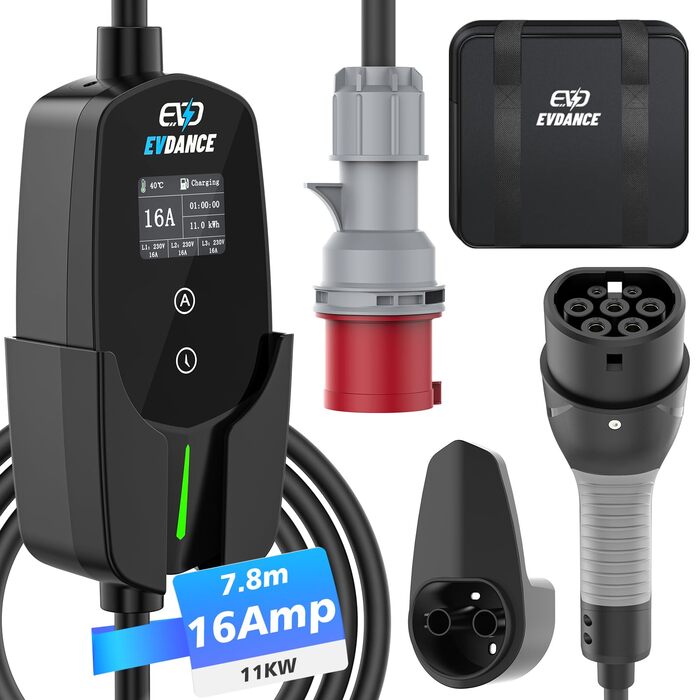 Кабель зарядки для електромобіля Type 2 Schuko 3.68kW (1-фазний, 6.1м, 6-16A) з таймером затримки 0-12 годин, для електромобілів та гібридів (PHEV/EV)