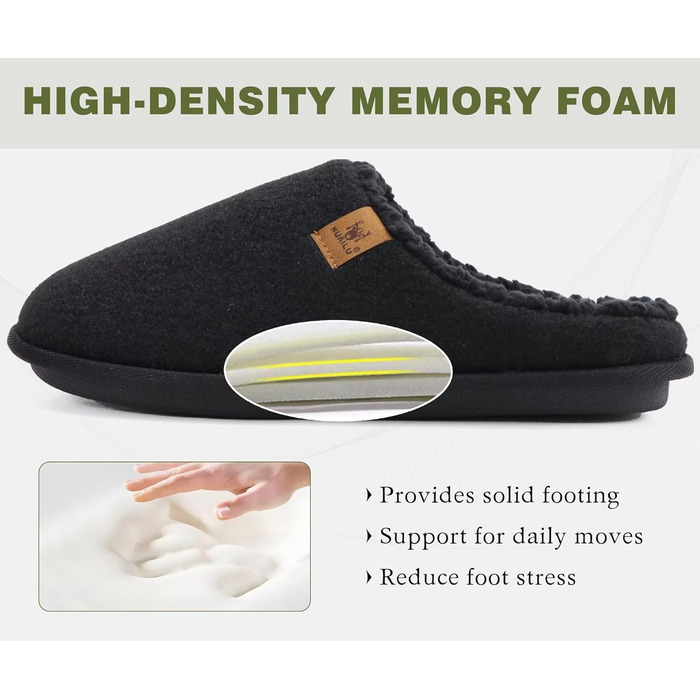 Чоловічі фетрові халапи KuaiLu: теплі, зручні, з м'якою підкладкою. Ідеальні для дому та вулиці. Розмір 44 EU, чорний колір.