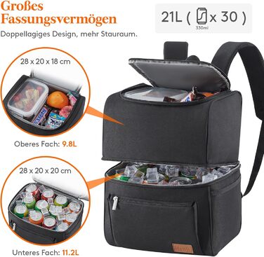 Терморюкзак LifeWit 21L для ланчу, пікніка та подорожей (30 банок), чорний