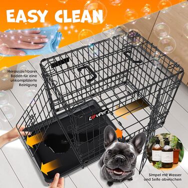 Складана переносна клітка для собак з підкладкою з флісу та мискою. Переноска для собак з 2 дверцятами, 92,5 x 57,5 x 64 см, чорна