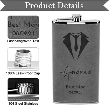 Фляга з гравіюванням гір, сталевий флакон 237мл/8oz, персоналізований подарунок для чоловіків, кемпінгу, туризму (сірий)