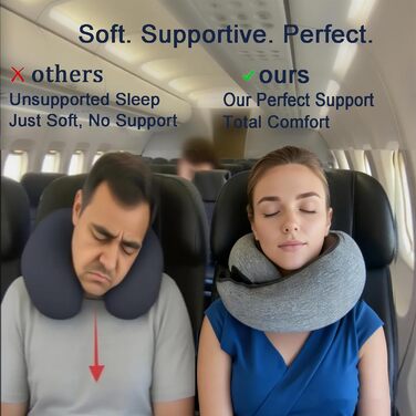 Подушка для шиї з регульованою капюшоном та 360° підтримкою шиї | Ергономічна подушка з піною з пам'яті для подорожей (літак, авто) | З чохлом та берушами | Дихаюча та пральна (темно-сіра)