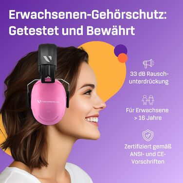 Навушники захисні Vanderfields Premium Double Pink - широка звукоізоляція 36.1 dB, для дорослих та підлітків