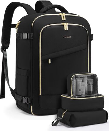 Рюкзак LOVEVOOK для ручної поклажі в літак, 40L, водонепроникний, з відділенням для взуття, для ноутбука 17.3 дюймів, чорний