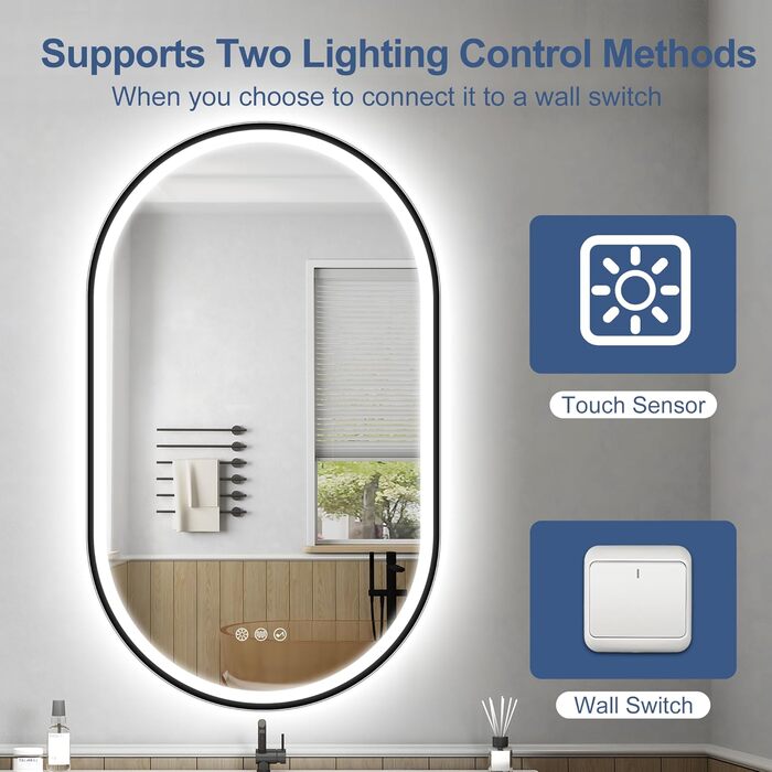 Дзеркало для ванної кімнати LED Starlead Munich 90x60 см з підсвічуванням, Bluetooth, регулюванням яскравості, 3 кольори світла, антизапарник, функція пам'яті, HD скло, IP44, горизонтальне/вертикальне встановлення, без рамки